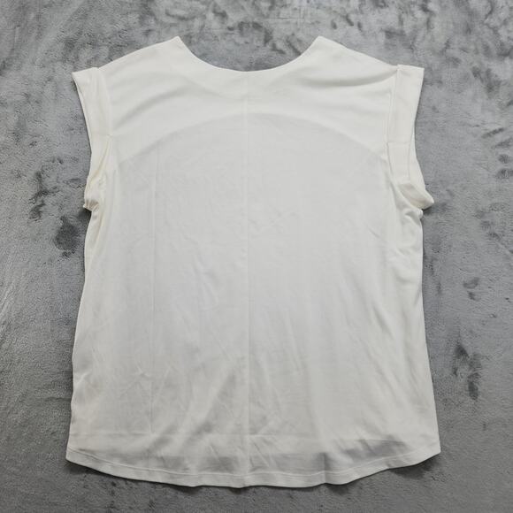 Lands End Top Womens 2X White Gold Zipper Shoulder Cuffed Cap Sleeves Stretch - Picture 2 of 11